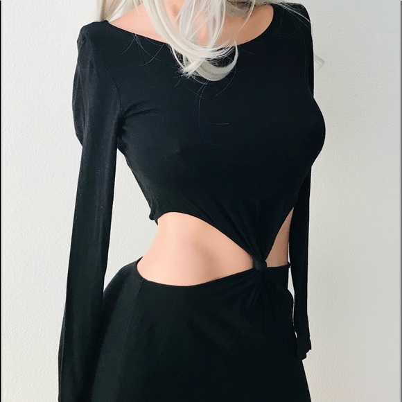 Chic Black CUT-OUT Midriff LBD BODYCON DRESS S/M - Picture 6 of 12